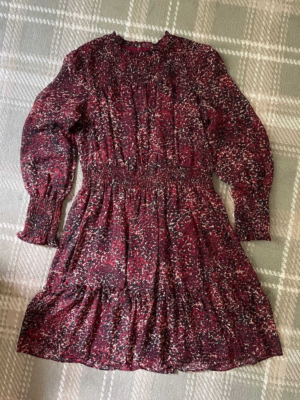 Taylor smocked abstract print chiffon mini dress 14